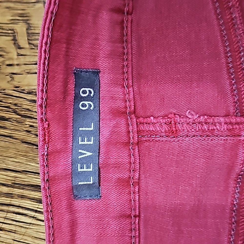 LEVEL 99 Adelynn Side Slit Tulip Red Distressed Denim Short - Picture 3 of 12
